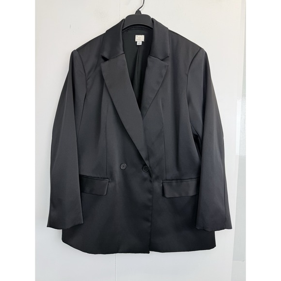 a new day Jackets & Blazers - A New Day Satin Black Oversized‎ Jacket Womens L Double Breasted Blazer